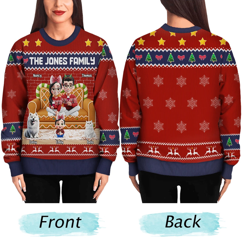 Happy, Family, Christmas - Family 3D Effect Gingerbread - Personalized Unisex Ugly Sweater