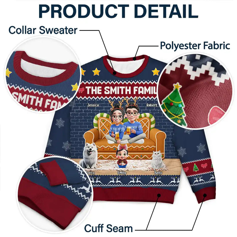 Happy, Family, Christmas - Family 3D Effect Gingerbread - Personalized Unisex Ugly Sweater