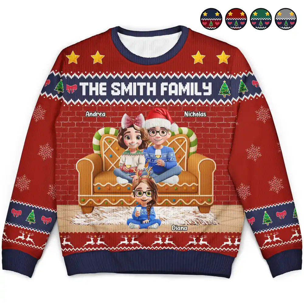 Happy, Family, Christmas - Family 3D Effect Gingerbread - Personalized Unisex Ugly Sweater
