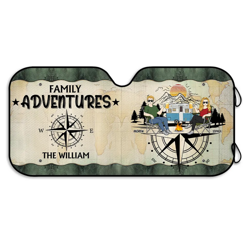 Camping,Campsite,Happy - Family Adventures Camping - Personalized Auto Sunshade