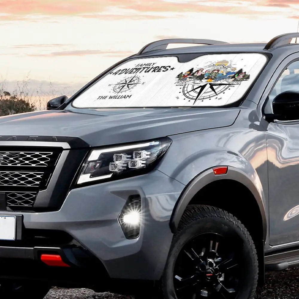 Camping,Campsite,Happy - Family Adventures Camping - Personalized Auto Sunshade