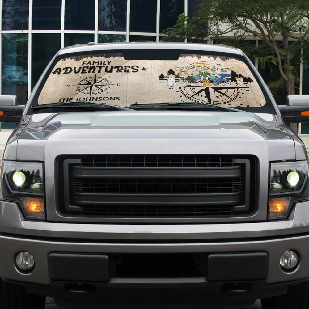 Camping,Campsite,Happy - Family Adventures Camping - Personalized Auto Sunshade