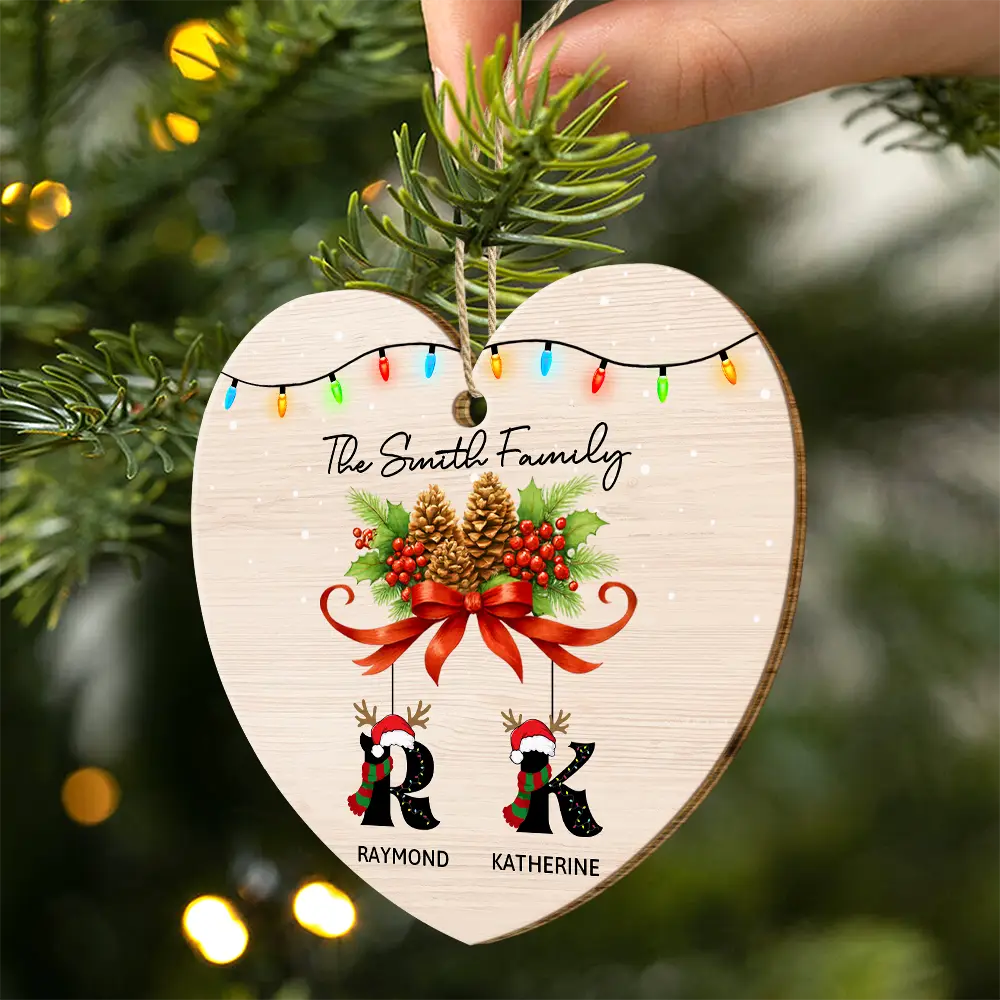 Love, Family, Christmas - Family Alphabet - Personalized Custom Shaped Wooden Ornament