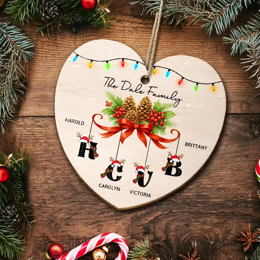 Love, Family, Christmas - Family Alphabet - Personalized Custom Shaped Wooden Ornament