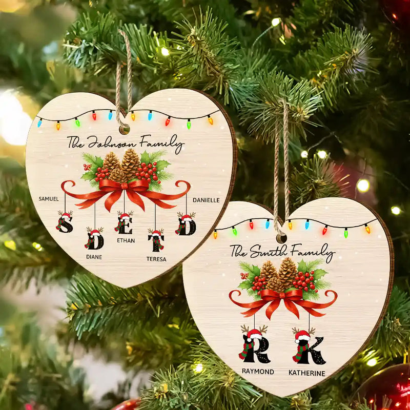 Love, Family, Christmas - Family Alphabet - Personalized Custom Shaped Wooden Ornament