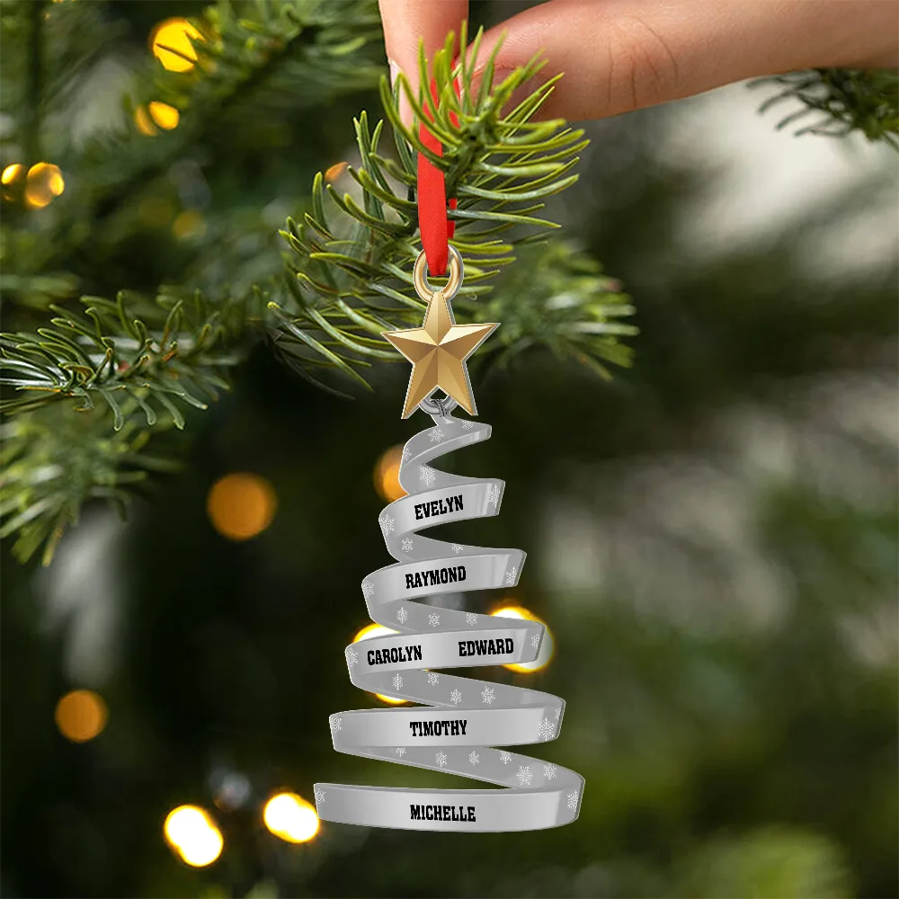 Happy,Family,Christmas - Family And Friends Christmas Tree - Personalized Metal Ornament