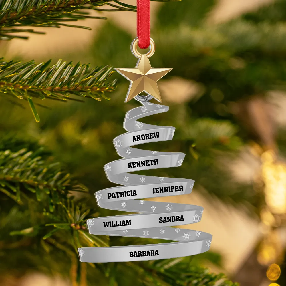 Happy,Family,Christmas - Family And Friends Christmas Tree - Personalized Metal Ornament