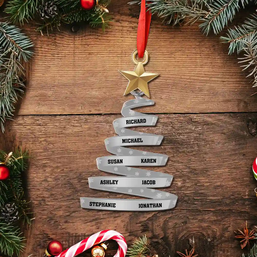 Happy,Family,Christmas - Family And Friends Christmas Tree - Personalized Metal Ornament