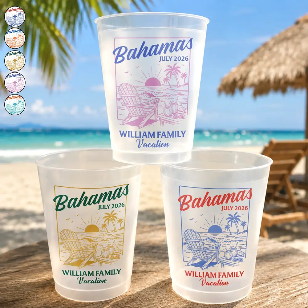 Playful,Beach,Family,Summer,Custom Text - Family Besties Summer Vacation Party - Personalized Frosted Cups