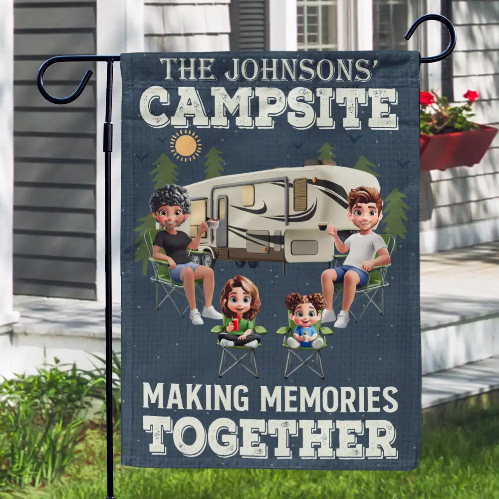 Family,Camping,Campsite,Happy - Family Campsite Making Memories Together - Personalized Flag