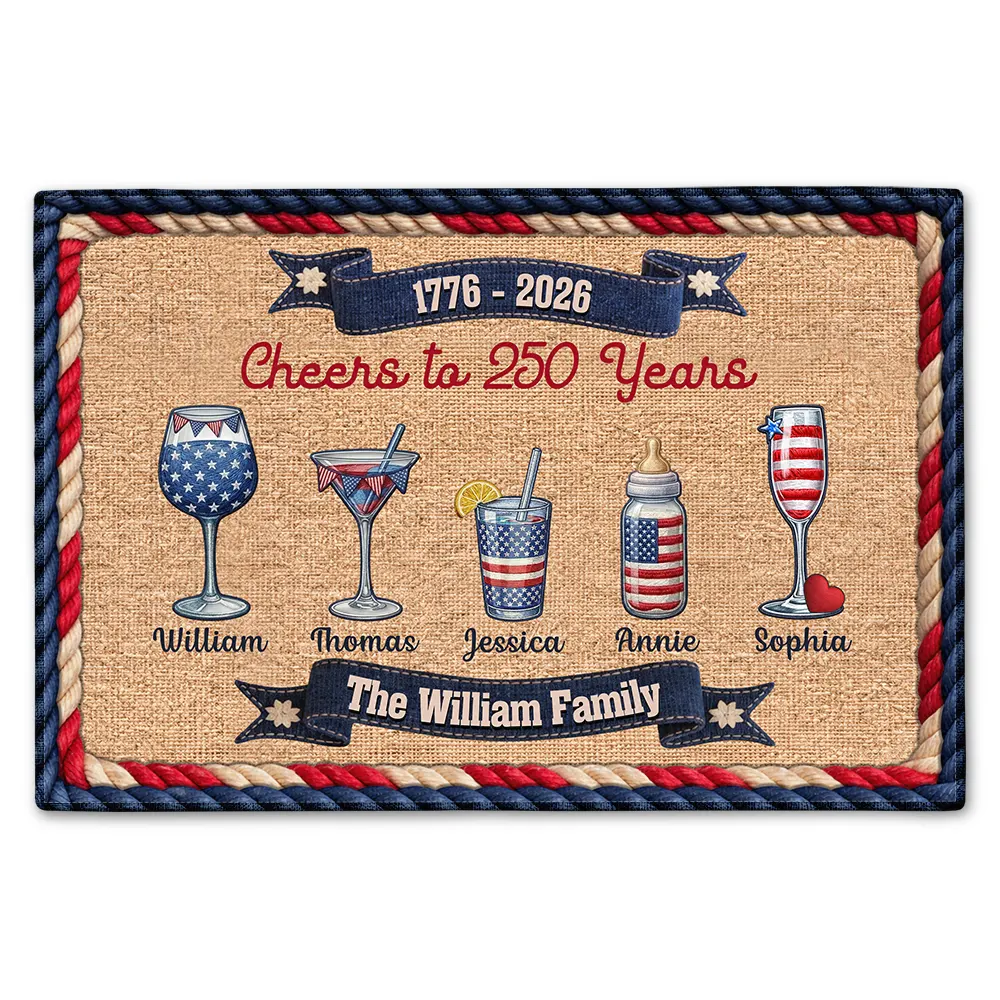Family Cheers To America 250 Years - Personalized Doormat