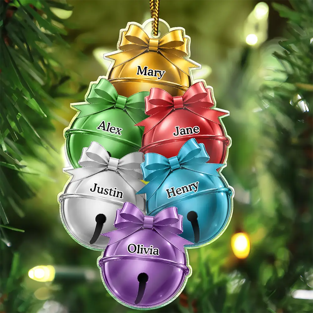 Family Christmas Sleigh Bells Ring Together - Personalized Custom Shaped Acrylic Ornament