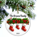 Family,Pet Lovers,Pet Mom,Pet Dad,Pet Couple,Dog Lovers,Dog Couple,Dog Mom,Dog Dad,Cat Lovers,Cat Mom,Cat Dad,Cat Couple,Happy,Christmas,Gift For Women,Gift For Men - Family Christmas Stockings Ceramic Effect - Personalized Circle Ceramic Ornament