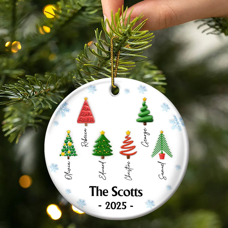 Family,Gift For Women,Gift For Men,Christmas,Top Market,Happy - Family Christmas Tree 3D Inflated - Personalized Circle Ceramic Ornament