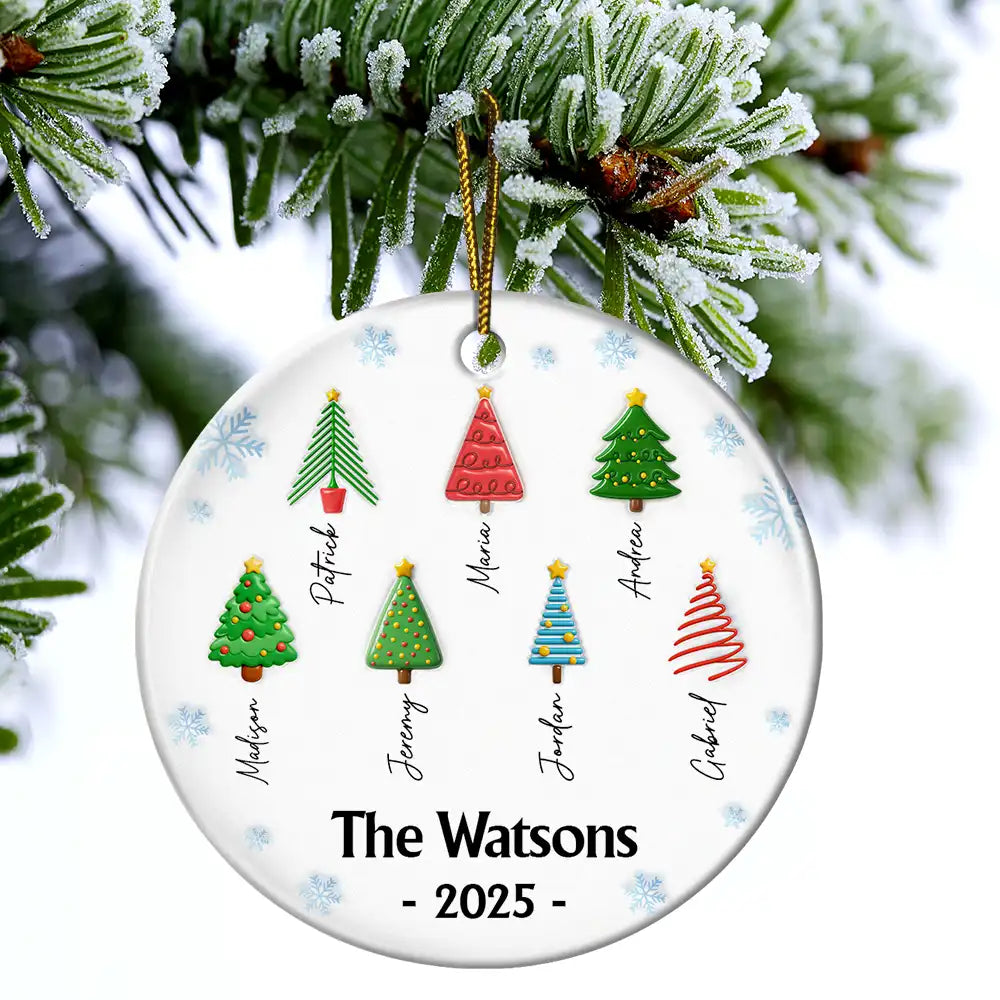 Family,Gift For Women,Gift For Men,Christmas,Top Market,Happy - Family Christmas Tree 3D Inflated - Personalized Circle Ceramic Ornament