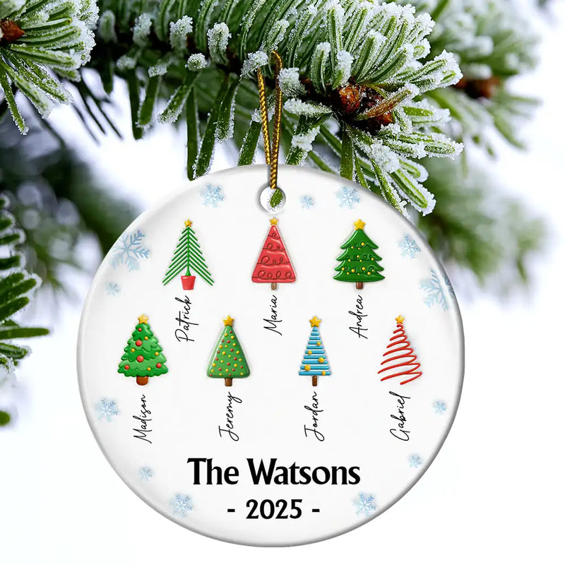 Family,Gift For Women,Gift For Men,Christmas,Top Market,Happy - Family Christmas Tree 3D Inflated - Personalized Circle Ceramic Ornament