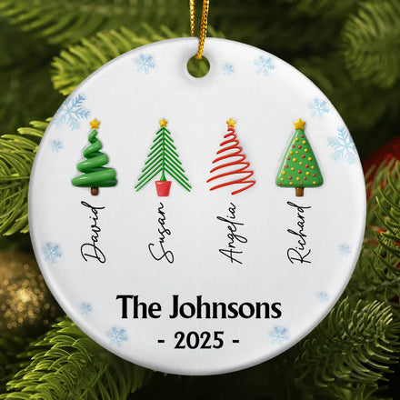 Family Christmas Tree 3D Inflated - Personalized Circle Ceramic Ornament