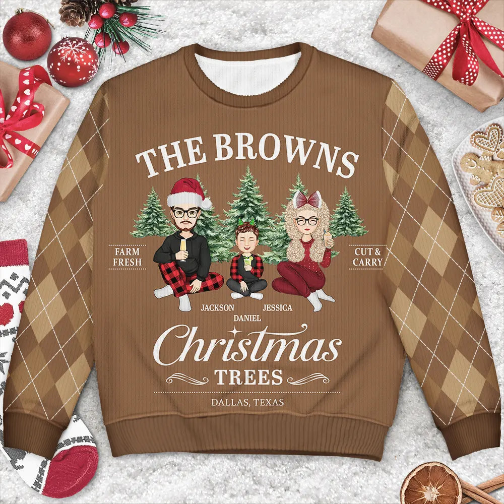 Gift For Couples,Gift For Husband,Gift For Wife,Gift For Boyfriend,Gift For Girlfriend,Gift For Yourself,Gift For Women,Gift For Men,Gift For Mother,Gift For Father,Gift For Grandpa,Gift For Grandma,Family,Pet Lovers,Cat Lovers,Dog Mom,Dog Dad,Dog Couple,Cat Mom,Cat Dad,Cat Couple,Dog Lovers,Pet Mom,Pet Dad,Pet Couple,Happy,Christmas - Family Christmas Tree Farm Fresh - Personalized Unisex Ugly Sweater