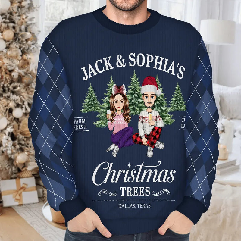 Gift For Couples,Gift For Husband,Gift For Wife,Gift For Boyfriend,Gift For Girlfriend,Gift For Yourself,Gift For Women,Gift For Men,Gift For Mother,Gift For Father,Gift For Grandpa,Gift For Grandma,Family,Pet Lovers,Cat Lovers,Dog Mom,Dog Dad,Dog Couple,Cat Mom,Cat Dad,Cat Couple,Dog Lovers,Pet Mom,Pet Dad,Pet Couple,Happy,Christmas - Family Christmas Tree Farm Fresh - Personalized Unisex Ugly Sweater