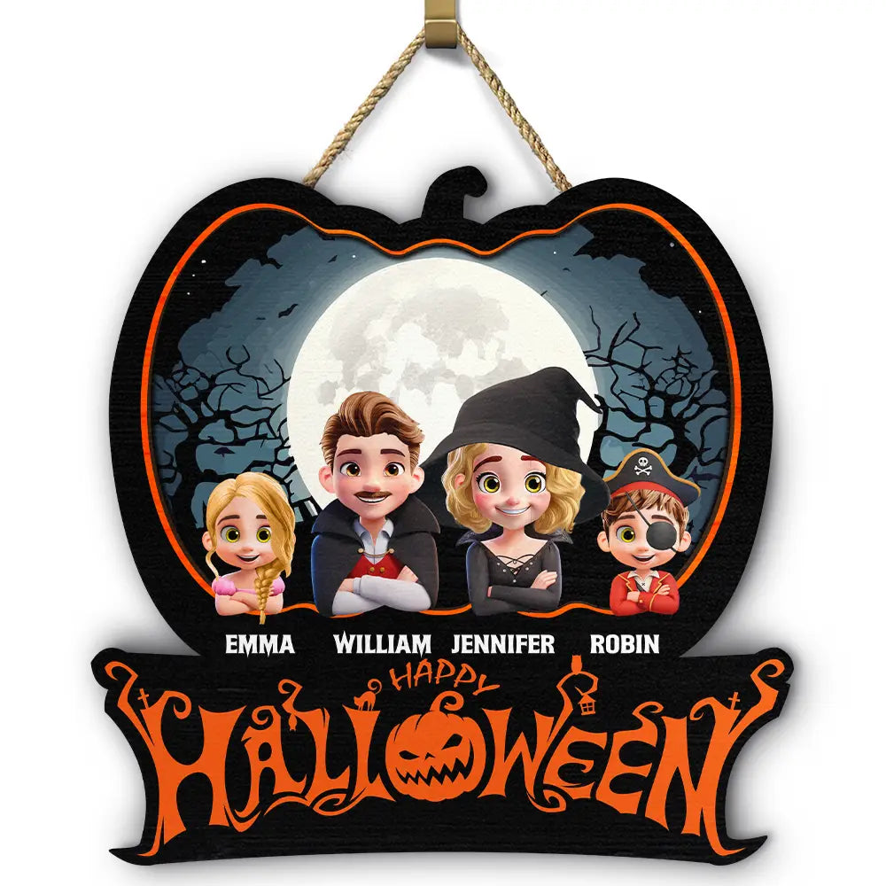 Halloween,Family,Funny - Family Costume Happy Halloween - Personalized Custom Shaped Wood Sign