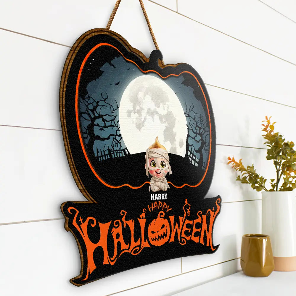 Halloween,Family,Funny - Family Costume Happy Halloween - Personalized Custom Shaped Wood Sign
