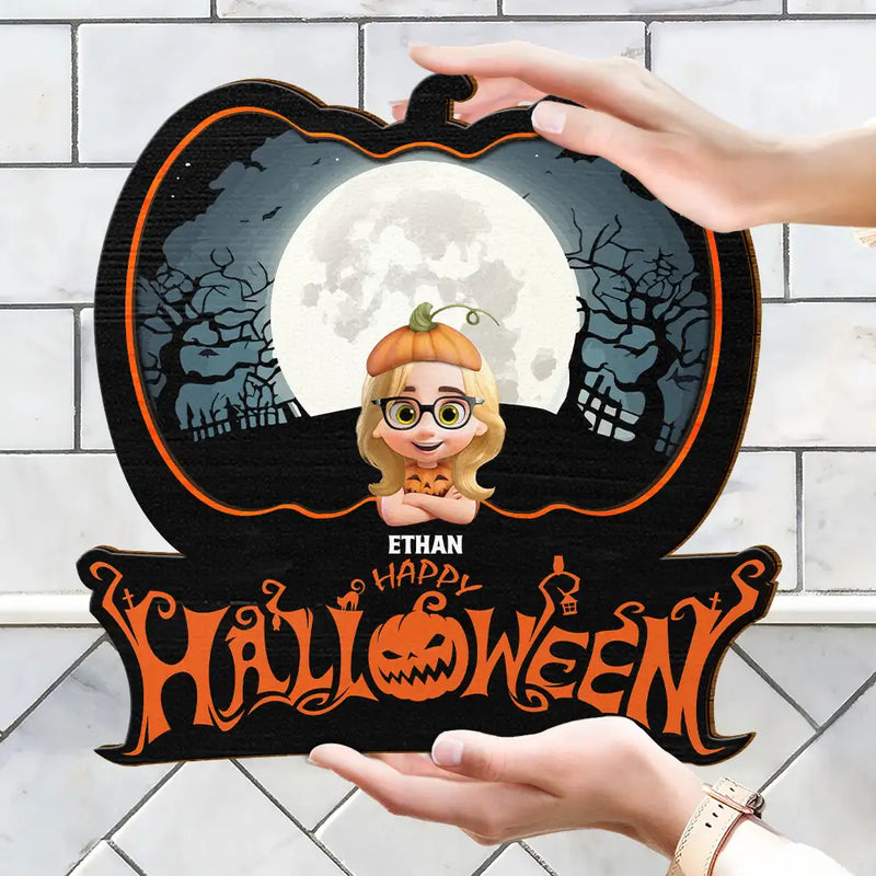 Halloween,Family,Funny - Family Costume Happy Halloween - Personalized Custom Shaped Wood Sign