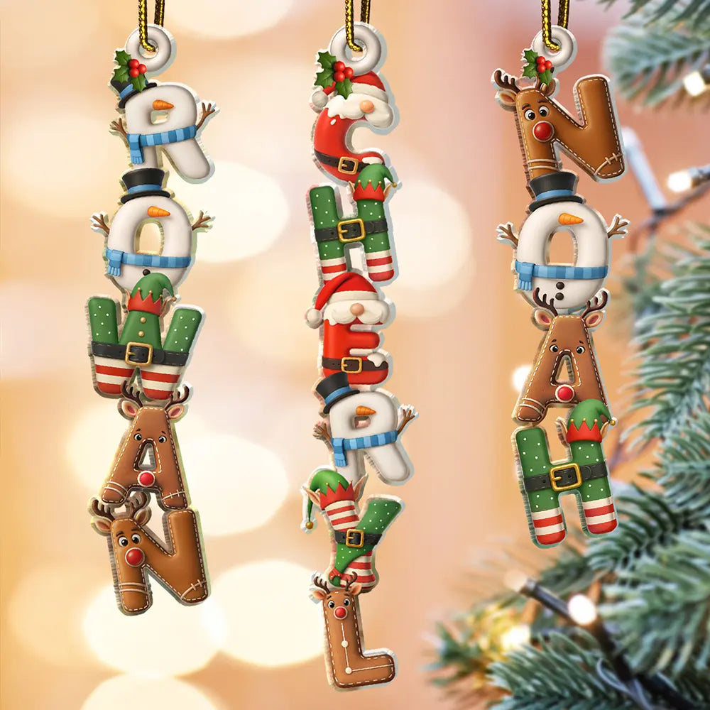 Family Couple Bestie 3D Effect Santa Elf Snowman Reindeer Name - Personalized Custom Shaped Acrylic Ornament