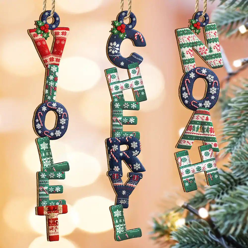 Family Couple Bestie Knitted Effect Name - Personalized Custom Shaped Wooden Ornament