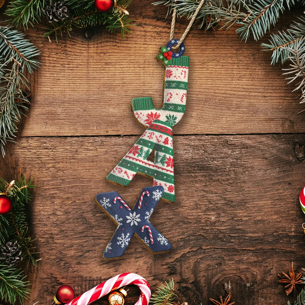 Family, Gift For Couples, Gift For Yourself, Happy - Family Couple Bestie Knitted Effect Name - Personalized Custom Shaped Wooden Ornament