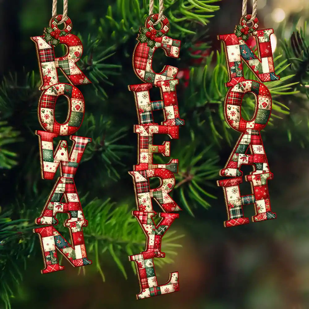 Family Couple Bestie Patchwork Effect Name - Personalized Custom Shaped Wooden Ornament