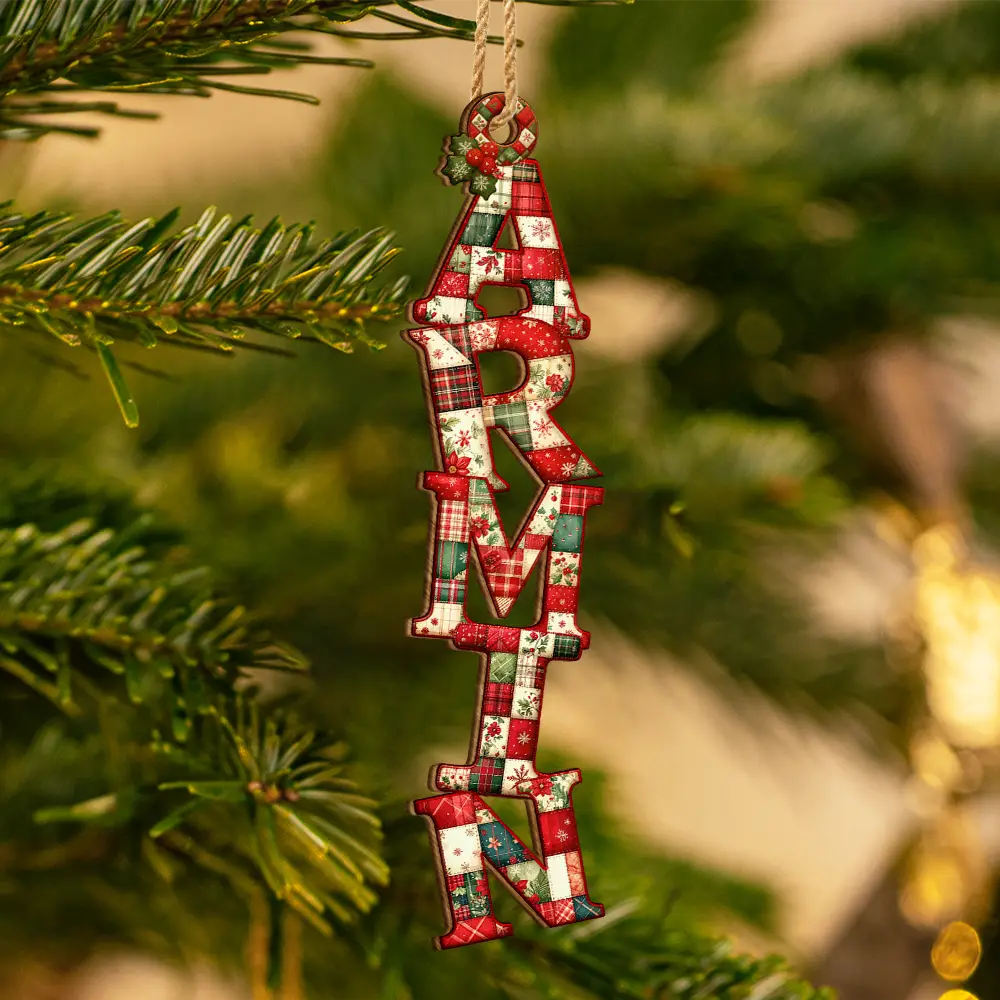 Family, Gift For Couples, Gift For Yourself, Happy - Family Couple Bestie Patchwork Effect Name - Personalized Custom Shaped Wooden Ornament