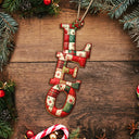 Family, Gift For Couples, Gift For Yourself, Happy - Family Couple Bestie Patchwork Effect Name - Personalized Custom Shaped Wooden Ornament