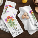 Gift For Wife,Gift For Mother,Gift For Grandma,Happy,Family - Family Grandma Mom Watercolor Birth Flower Jar - Personalized Kitchen Towel