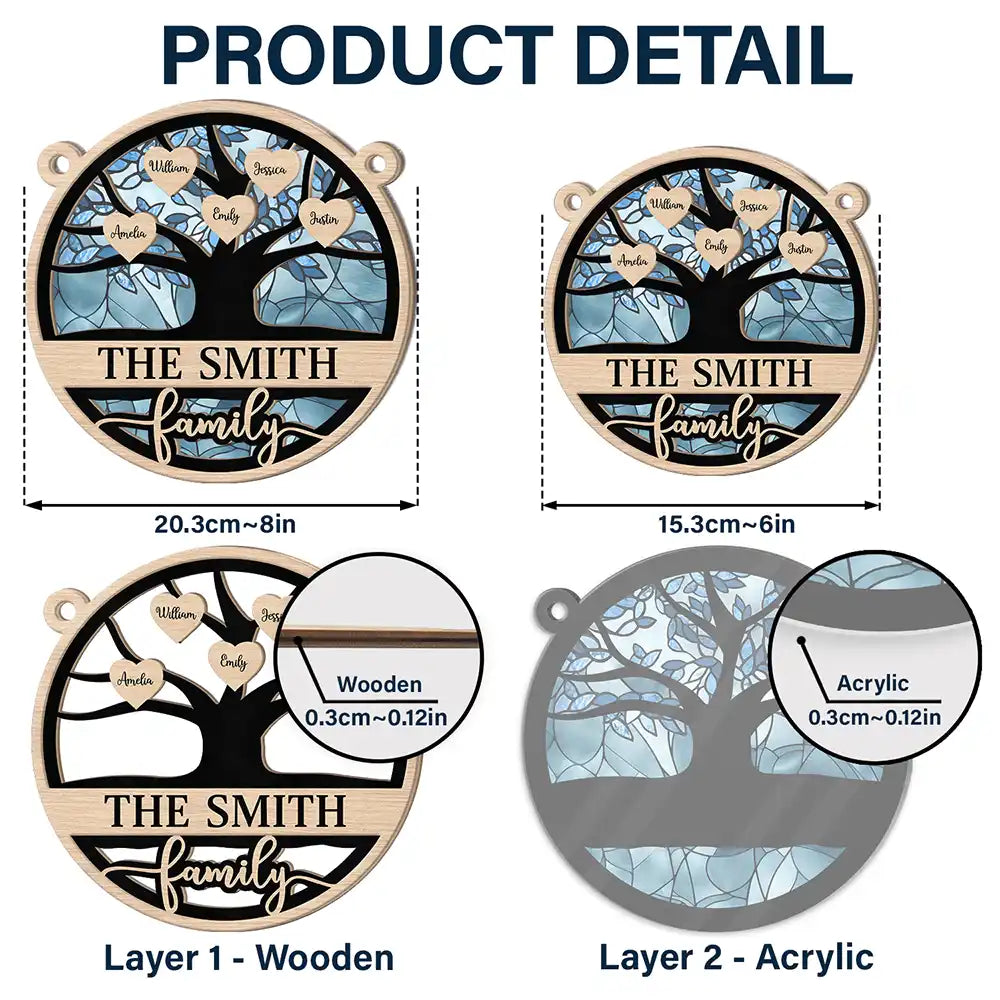 Gift For Couples,Gift For Husband,Gift For Wife,Parents,Family,Gift For Father,Gift For Mother,Gift For Grandpa,Gift For Grandma,Love,Christmas - Family Heart Tree - Personalized Window Hanging Suncatcher Ornament