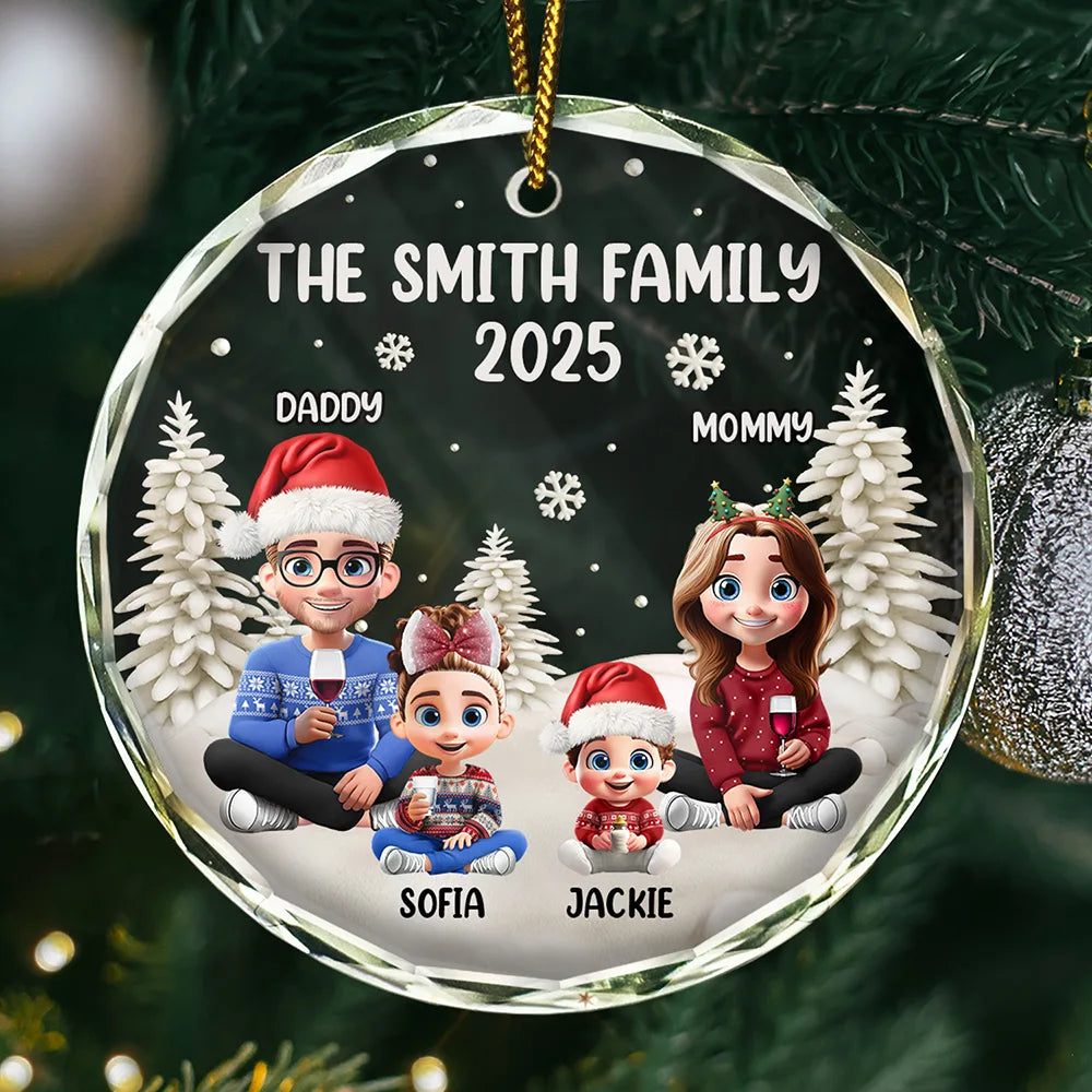Family Kid Dog Cat - Personalized Circle Glass Ornament