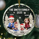 Christmas,Family,Dog Lovers,Cat Lovers,Pet Lovers,Parents,Happy - Family Kid Dog Cat - Personalized Circle Glass Ornament