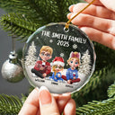 Christmas,Family,Dog Lovers,Cat Lovers,Pet Lovers,Parents,Happy - Family Kid Dog Cat - Personalized Circle Glass Ornament