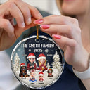 Christmas,Family,Dog Lovers,Cat Lovers,Pet Lovers,Parents,Happy - Family Kid Dog Cat - Personalized Circle Glass Ornament