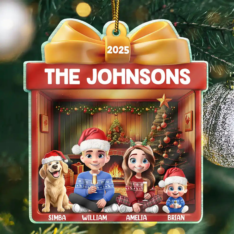 Happy,Gift For Couples,Gift For Husband,Gift For Wife,Parents,Family,Dog Lovers,Cat Lovers,Pet Lovers - Family Kid Dog Cat Christmas Gift - Personalized Custom Shaped Acrylic Ornament