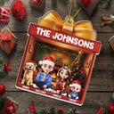 Happy,Gift For Couples,Gift For Husband,Gift For Wife,Parents,Family,Dog Lovers,Cat Lovers,Pet Lovers - Family Kid Dog Cat Christmas Gift - Personalized Custom Shaped Acrylic Ornament