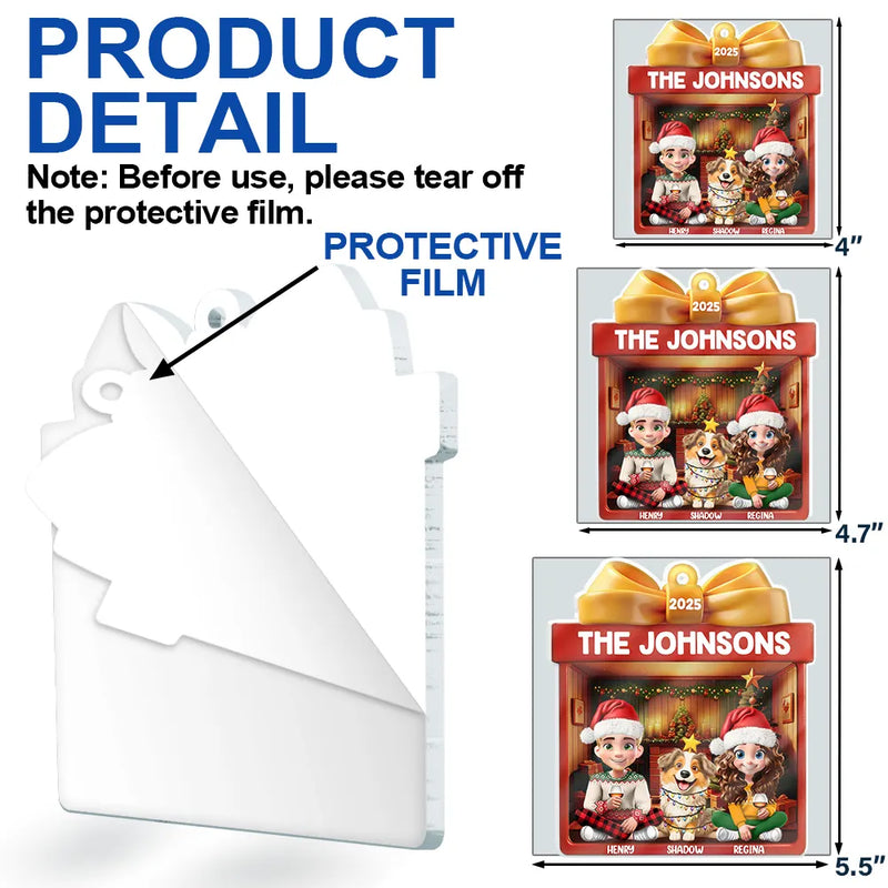 Happy,Gift For Couples,Gift For Husband,Gift For Wife,Parents,Family,Dog Lovers,Cat Lovers,Pet Lovers - Family Kid Dog Cat Christmas Gift - Personalized Custom Shaped Acrylic Ornament