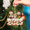 Happy,Gift For Couples,Gift For Husband,Gift For Wife,Parents,Family,Dog Lovers,Cat Lovers,Pet Lovers - Family Kid Dog Cat Christmas Tree Cake - Personalized Custom Shaped Acrylic Ornament