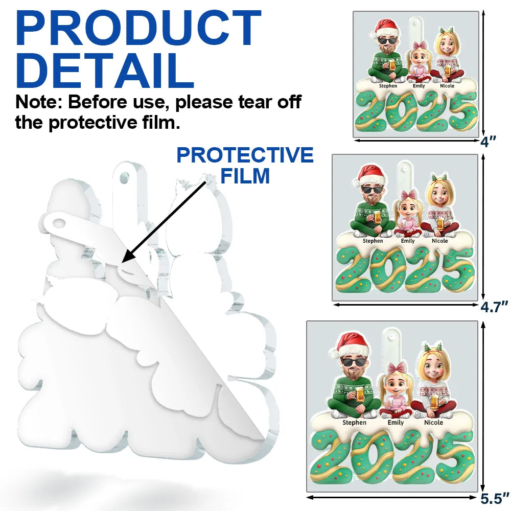 Happy,Gift For Couples,Gift For Husband,Gift For Wife,Parents,Family,Dog Lovers,Cat Lovers,Pet Lovers - Family Kid Dog Cat Christmas Tree Cake - Personalized Custom Shaped Acrylic Ornament