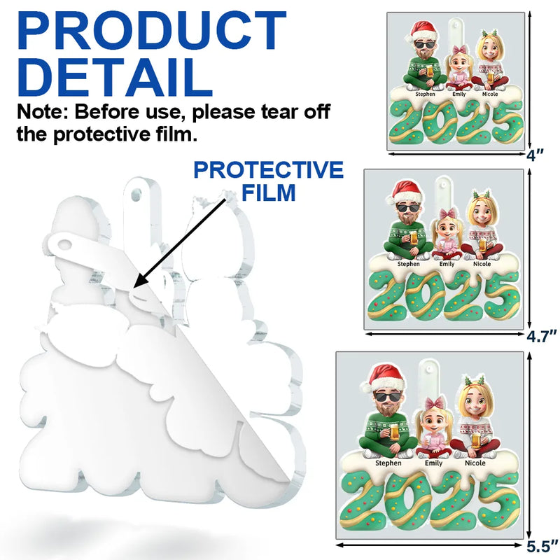 Happy,Gift For Couples,Gift For Husband,Gift For Wife,Parents,Family,Dog Lovers,Cat Lovers,Pet Lovers - Family Kid Dog Cat Christmas Tree Cake - Personalized Custom Shaped Acrylic Ornament