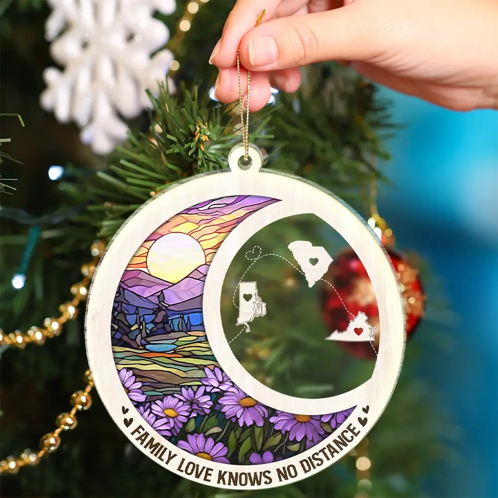 Family,Long Distance,Love,Christmas,Top Market - Family Love Knows No Distance - Personalized Custom Shaped Acrylic Ornament