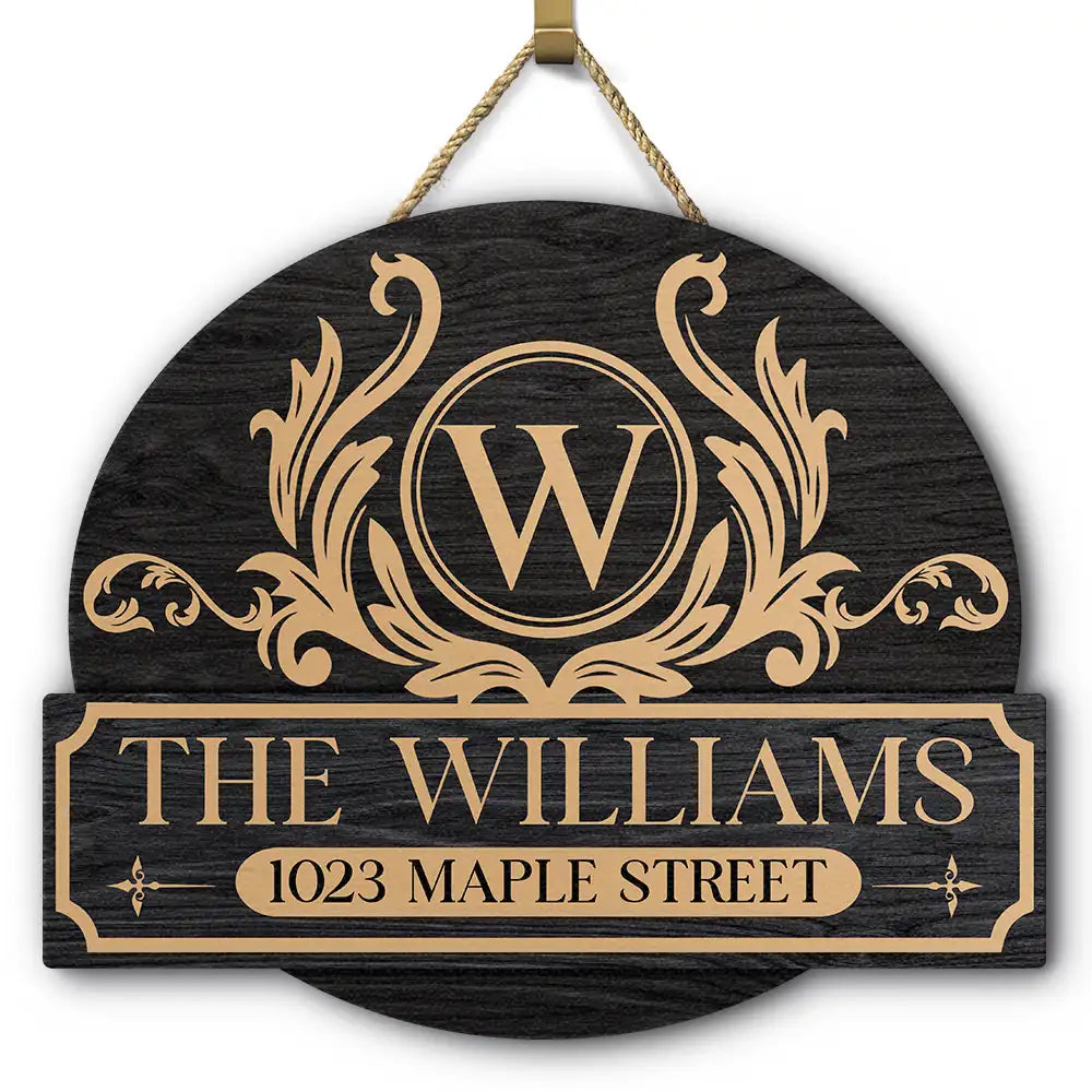Family Monogram With Address - Personalized Custom Shaped Wood Sign
