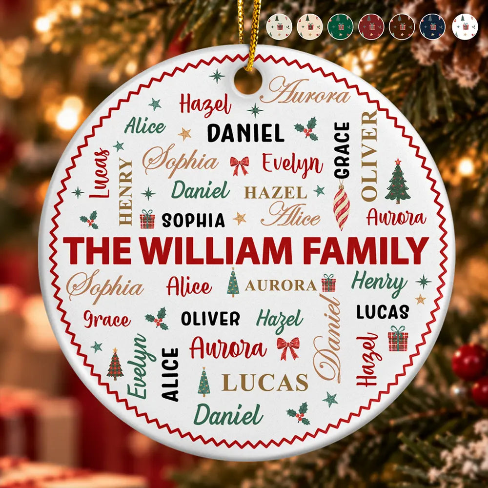 Family Name Christmas Pattern - Personalized Ceramic Ornament
