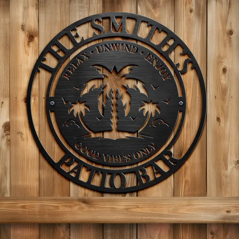 Gift For Couples,Gift For Husband,Gift For Wife,Family,Poolside - Family Name Poolside Oasis - Personalized Cutout Metal Sign