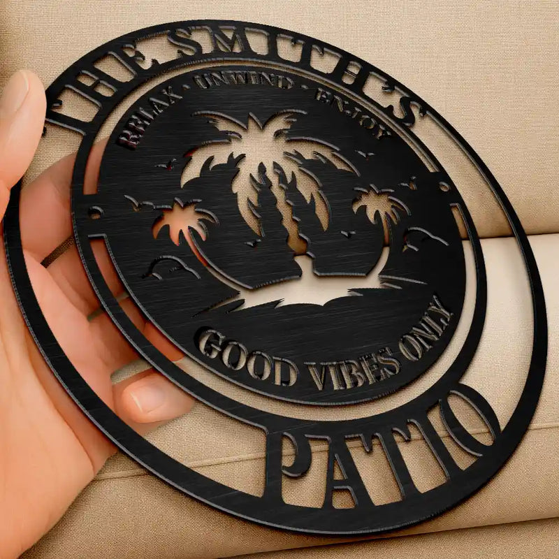 Gift For Couples,Gift For Husband,Gift For Wife,Family,Poolside - Family Name Poolside Oasis - Personalized Cutout Metal Sign