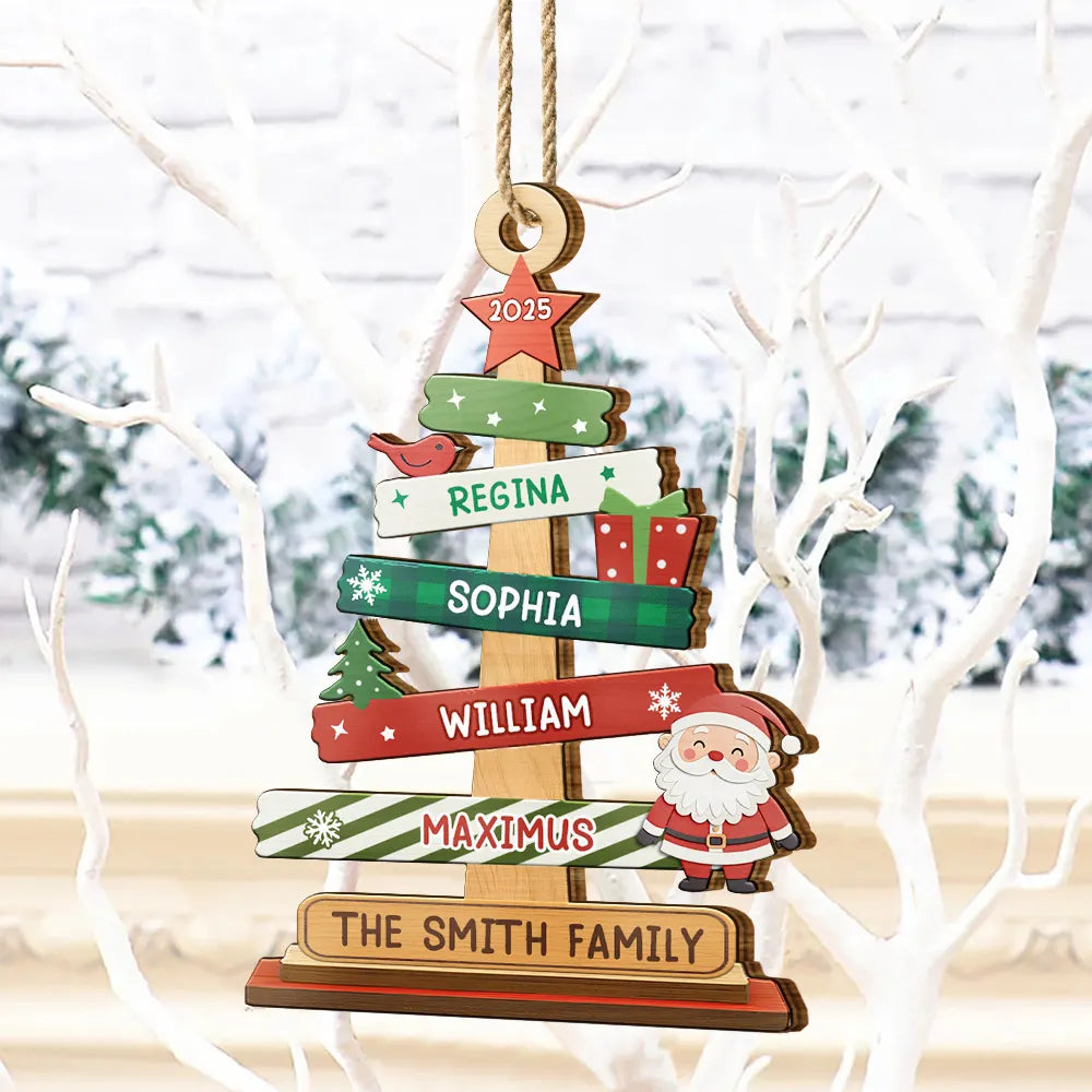 Family,Parents,Gift For Grandparents,Gift For Kids,Gift For Sibling,Gift For Brothers,Gift For Sisters,Christmas,Happy - Family Names Christmas Tree - Personalized Custom Shaped Wooden Ornament